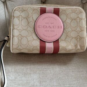 NWT Authentic COACH Dempsey Bag - Khaki with Pink Pebbled Logo $150